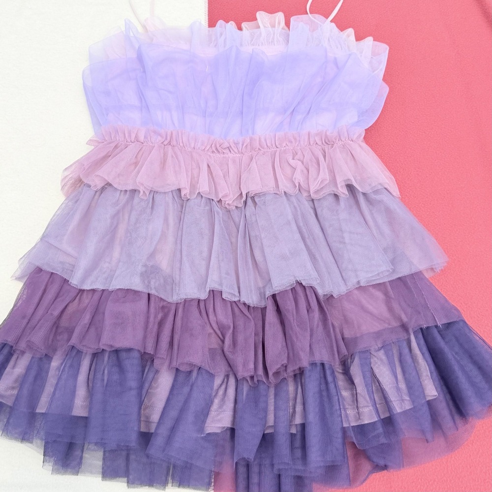 Storia Tulle Tiered Mini Dress Purple Ombre Ruffle Mesh HD1406RD-5 Medium NWT‎